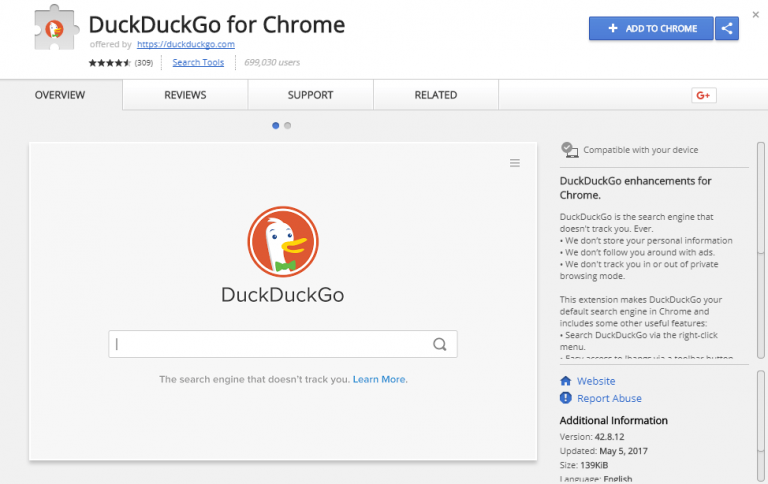 DuckDuckGo chrome extension screenshot