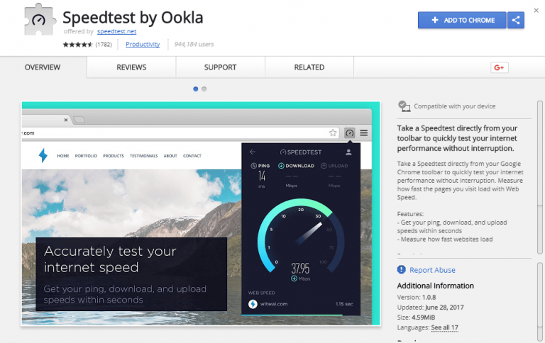 Speedtest by Ookla extension screenshot
