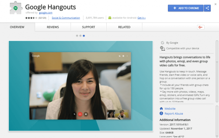 Google Hangouts extension screenshot