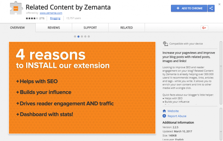 Related Content by Zemanta extension screenshot